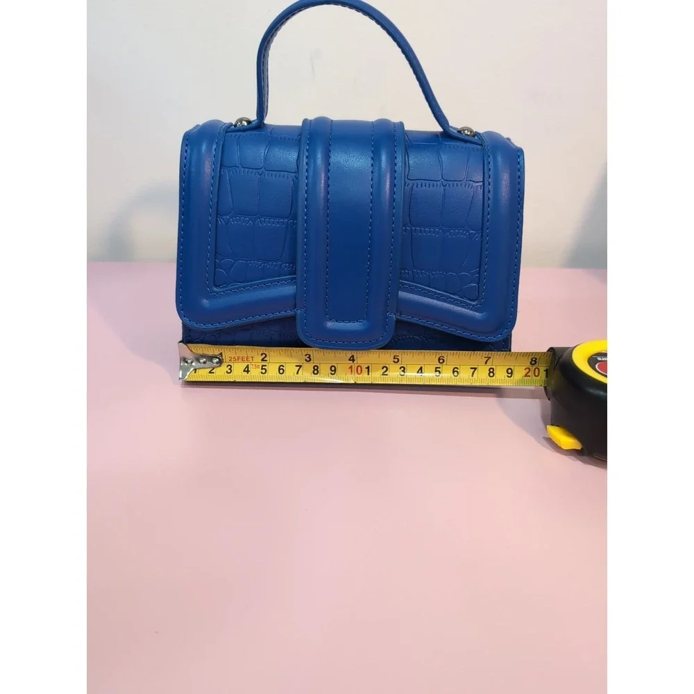 Royal Blue Embossed Small Crossbody Bag w/Chain Strap Top Handle Coquette Y2K